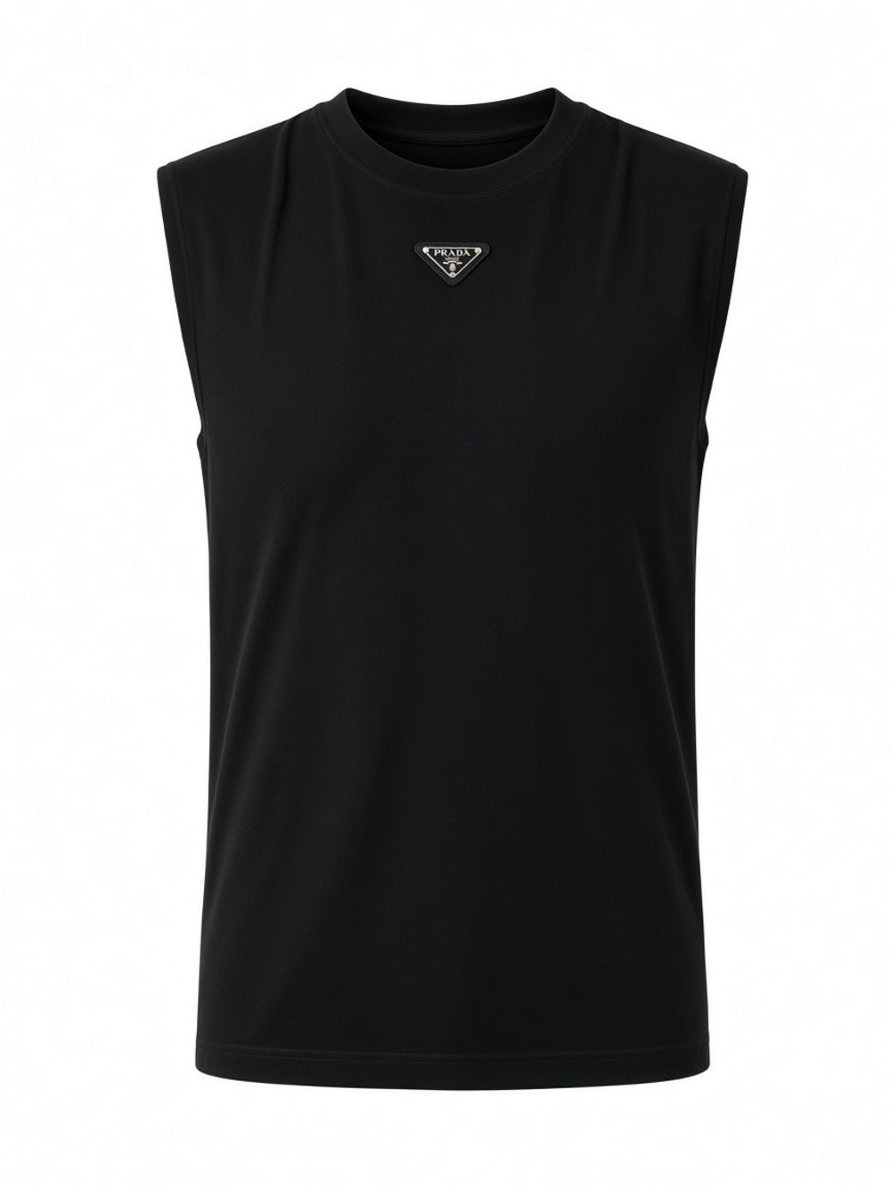 Prada Black Sleeveless Jersey Tank with Triangle Logo